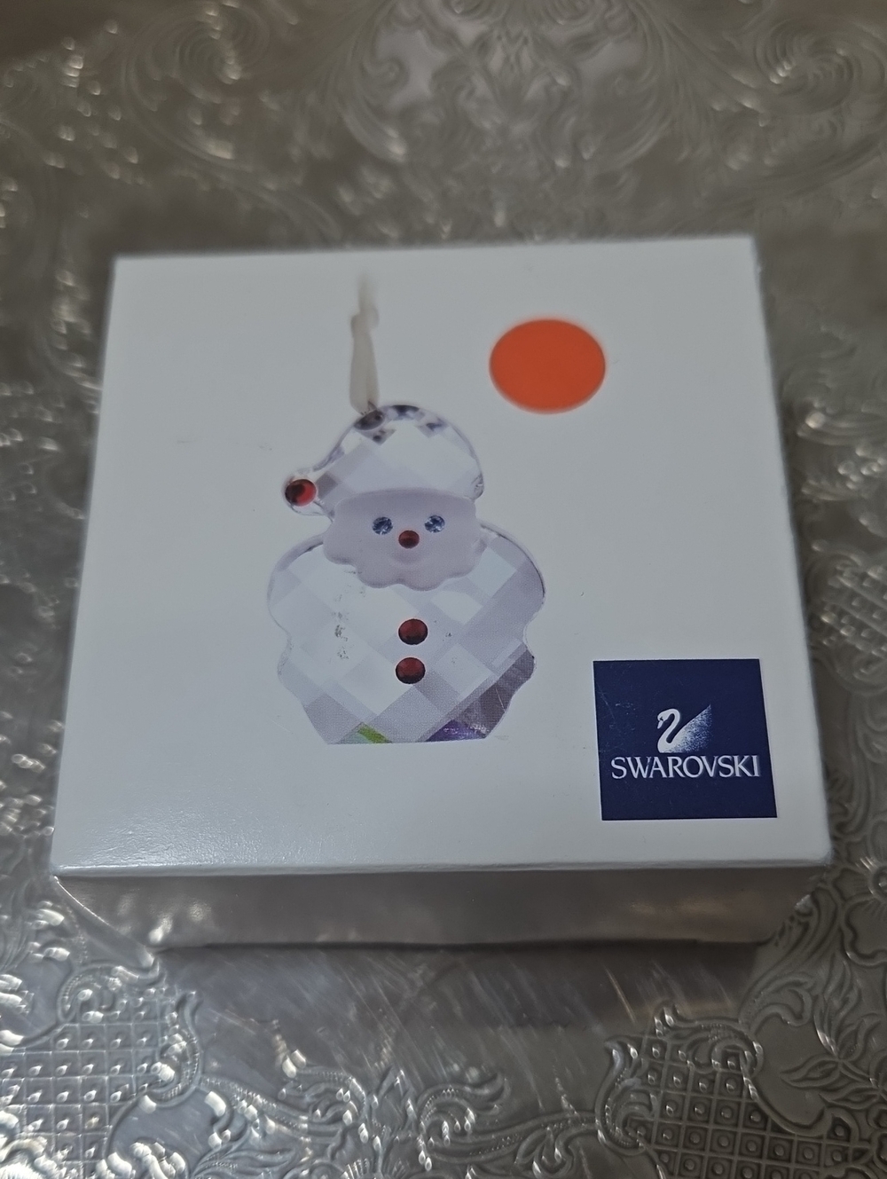 Swarovski Clear Crystal Snowman Ornament with Red Accents